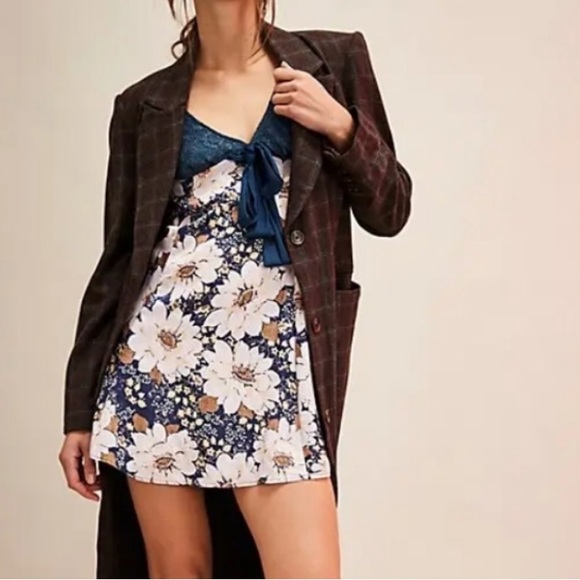 NWT Free people blue floral mini dress bow size M - Picture 3 of 9